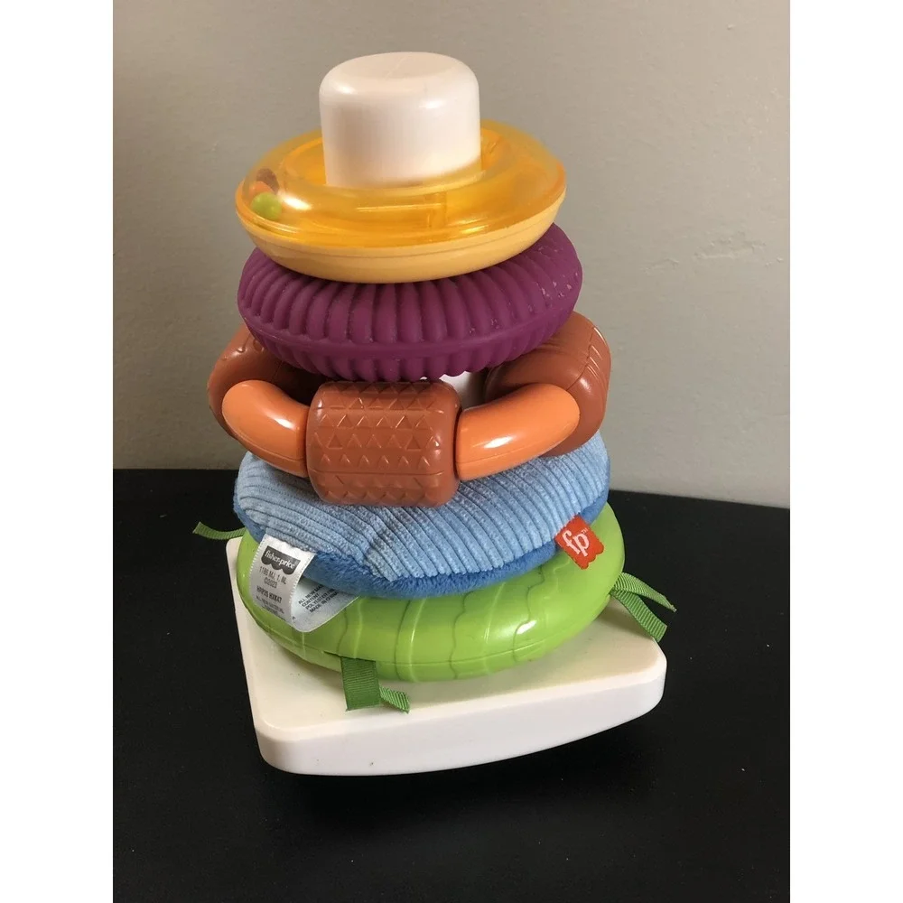2x Fisher-Price Infant Sensory Stacking Rings‎ Plush Rattle Baby Toys